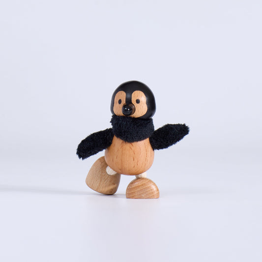 Wood plush toy penguin