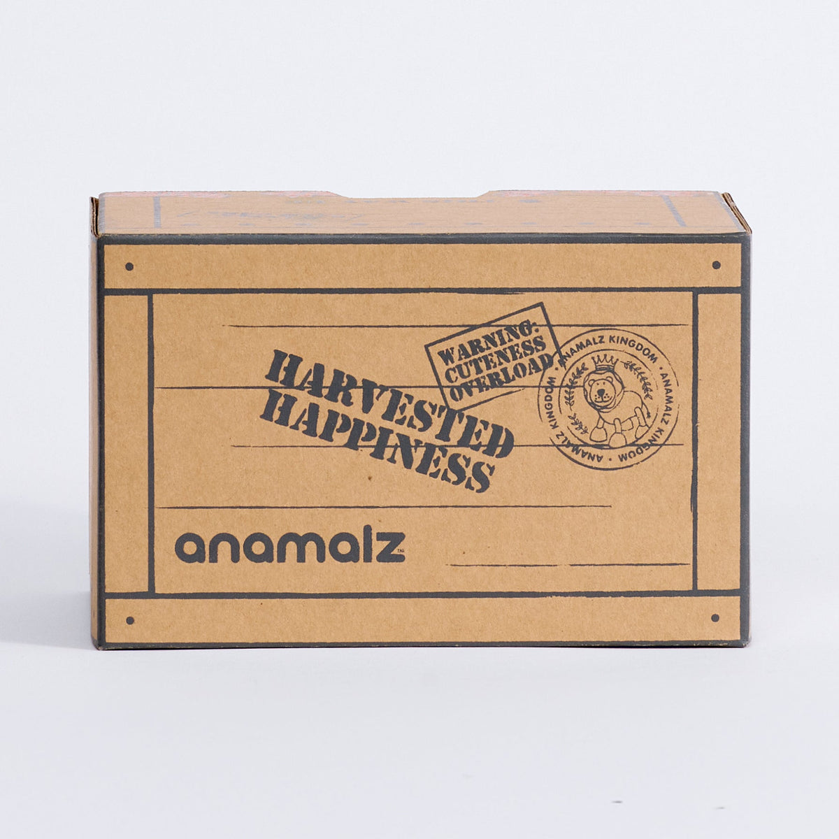 Harvest Mini Crate box panel with Harvested Happiness lettering and Anamalz logo