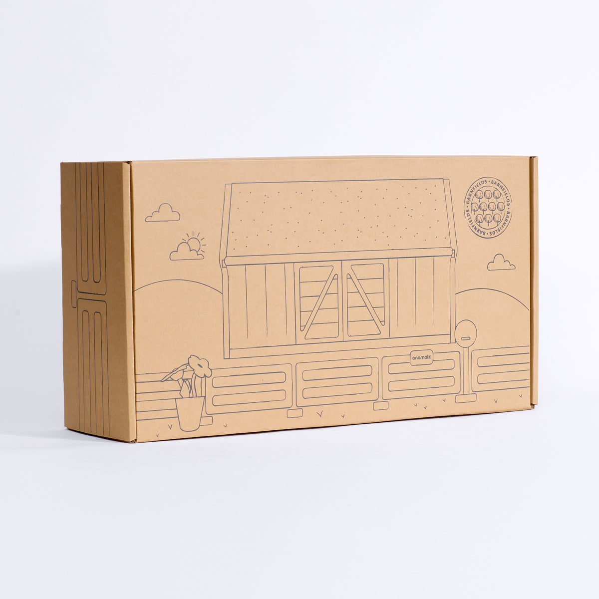 Barnyard Bungalow packaging, three-quarter view