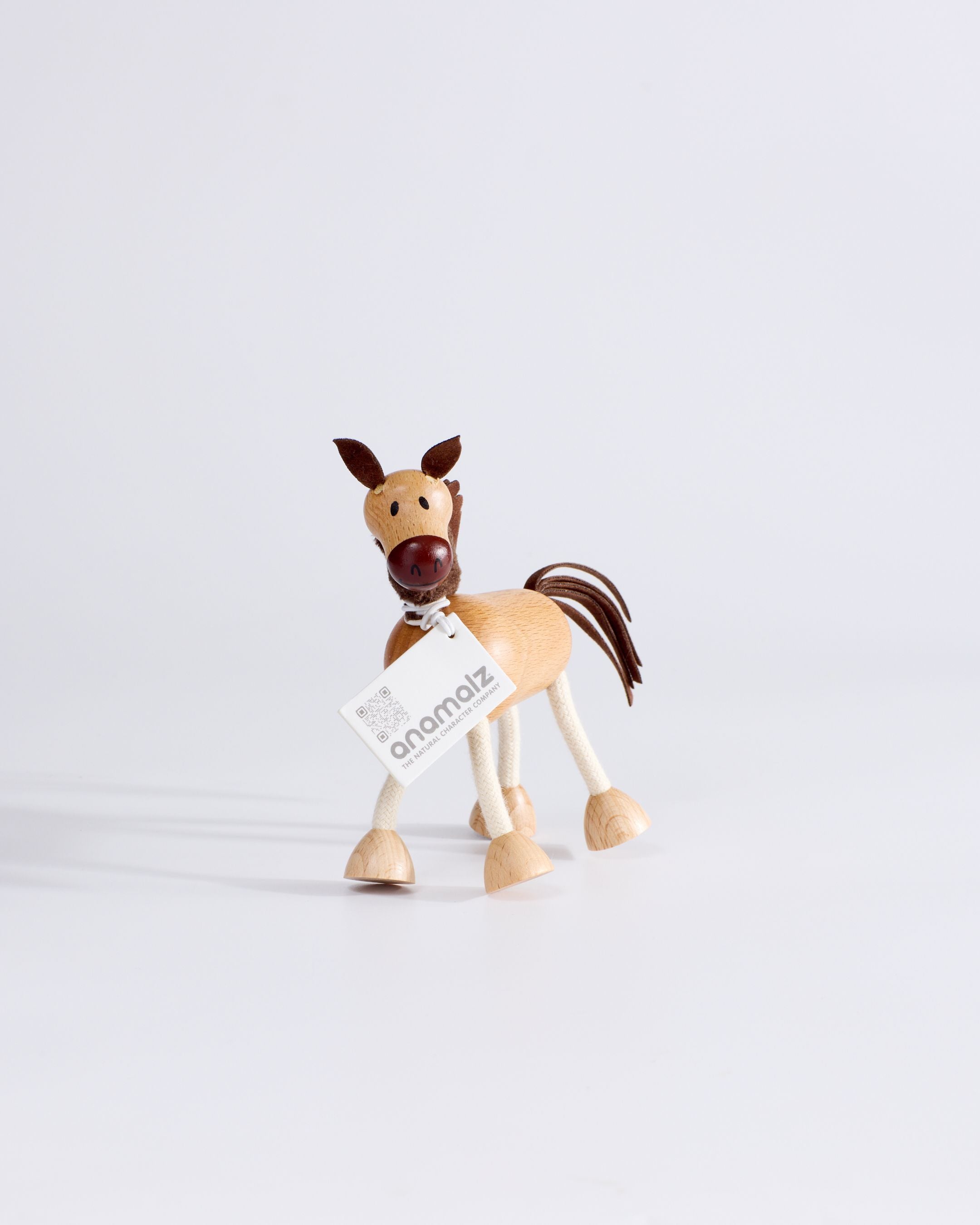 Anamalz Wooden Horse Toy showcasing soft fabric mane and tail – eco toy promoting tactile exploration