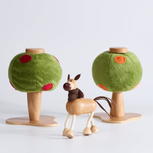 Anamalz Apple Tree toy with a green plush top and red spot apples, standing on a wooden base.