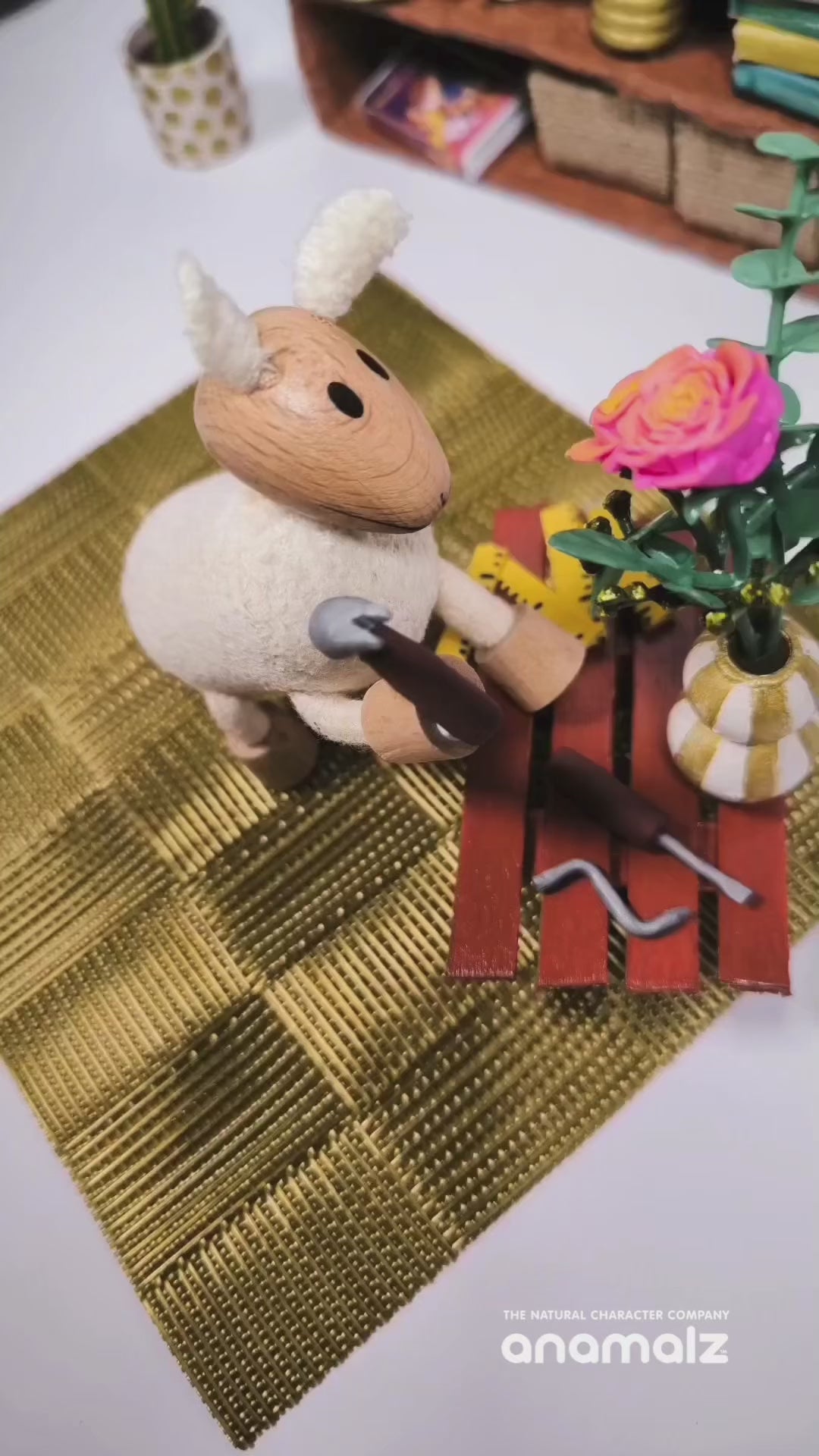 Anamalz Wooden Sheep with bendable legs – interactive educational toy